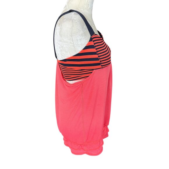 Lululemon coral orange blue no limits tank top with built in striped bra - Picture 3 of 10